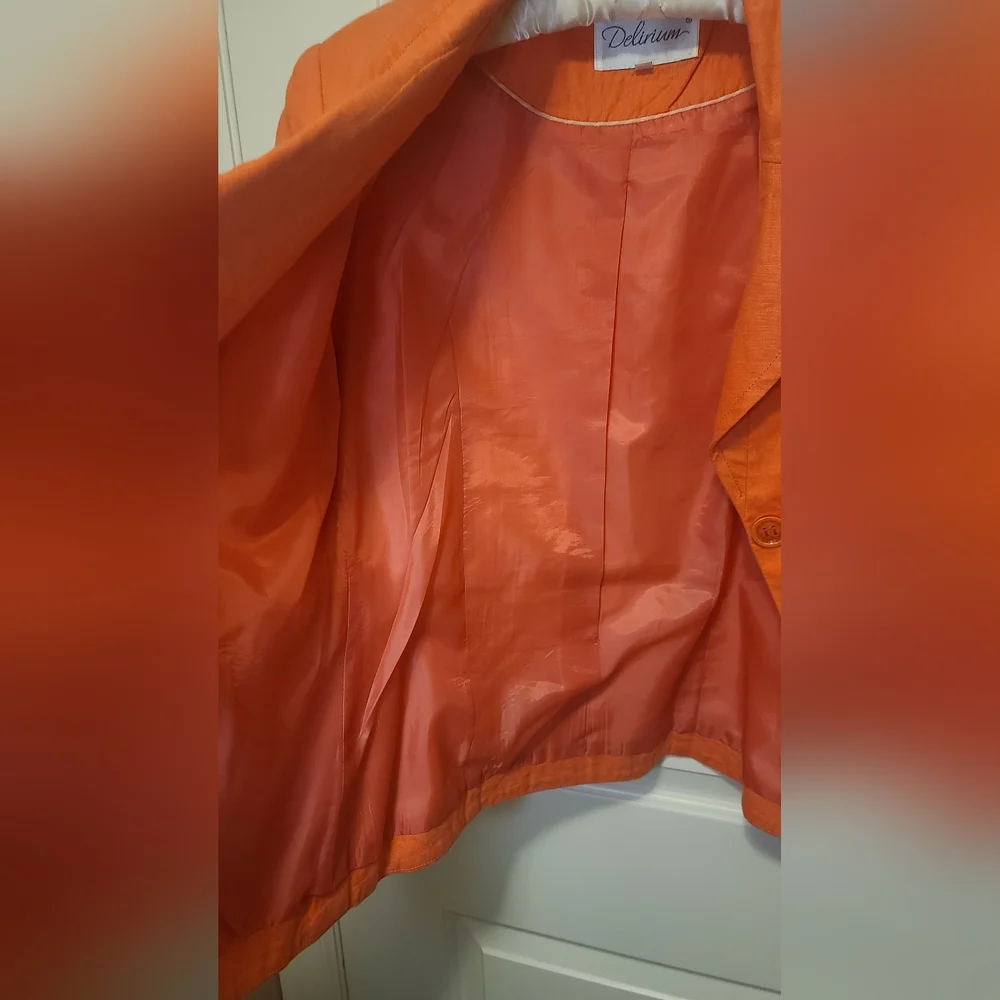 DELIRIUM Coral Orange Linen 3/4 Sleeve Blazer - Picture 9 of 11